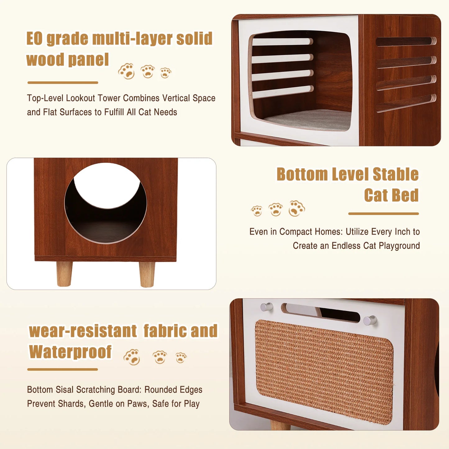 2 In 1 Play House End Table with Scratching Board Large Side Table & Cat Home Retro TV-Style for Living Room Bedroom Decoration