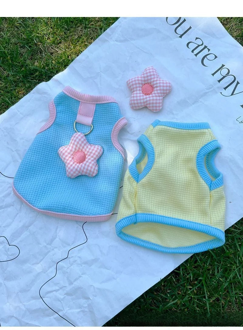 Spring Summer Pet Clothes For Cats Dogs Breathable Sunscreen Anti-shedding Puppy Kitten Apparel With Leash Ring
