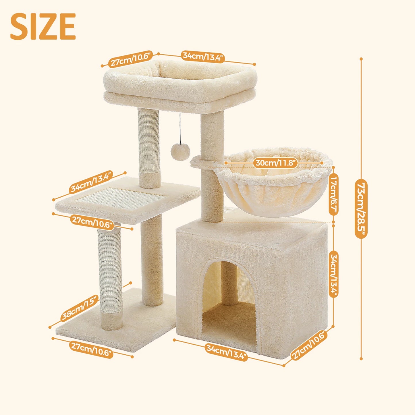 Cat tree Cat Tower for Indoor Cats 2 Styles Cat Activity Tree with Cat Scratching Posts Big Hammock and Removable Top Perch Grey