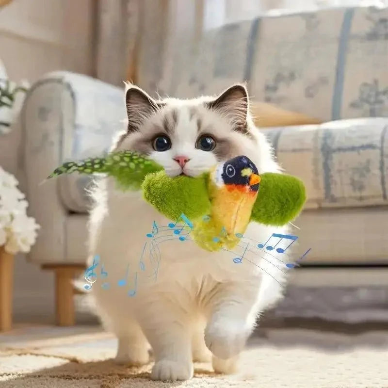Interactive Touch-Activated Flapping Bird Cat Toy Plush Sparrow Kicking Toy with Realistic Chirping Sound, Suitable for Exercise