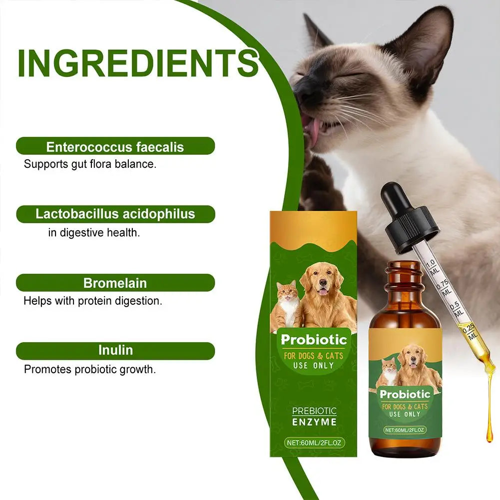 Pet Nutrition Supplement Probiotic Drops Containing Enzymes Used For Dog Cat Digestion And Immune Support Health Supplement 60ML