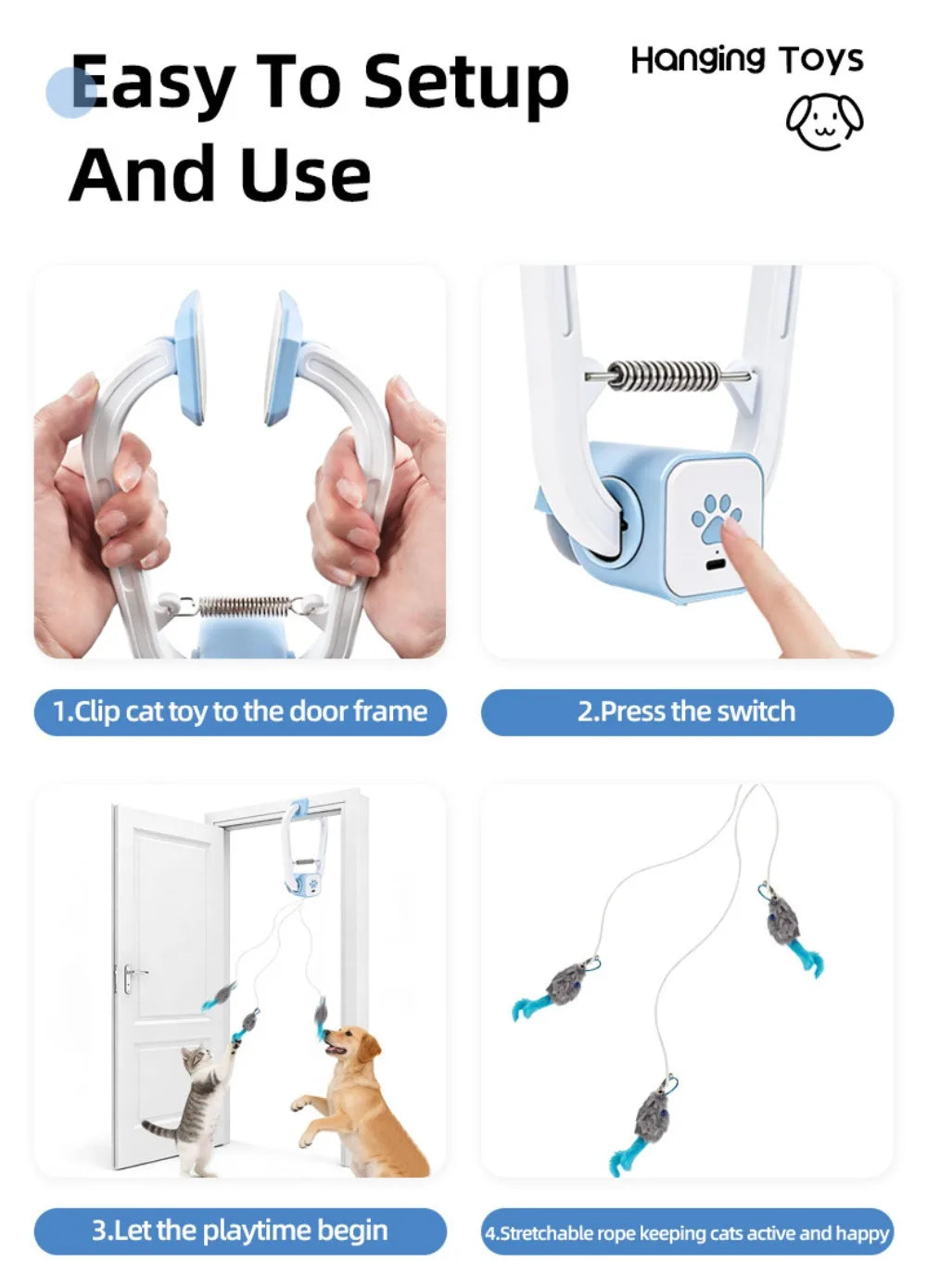 Self-Playing Cat Toy， Automatic Retractable Door Hanging Teaser for Indoor Cats， Boredom Buster Exercise Toy