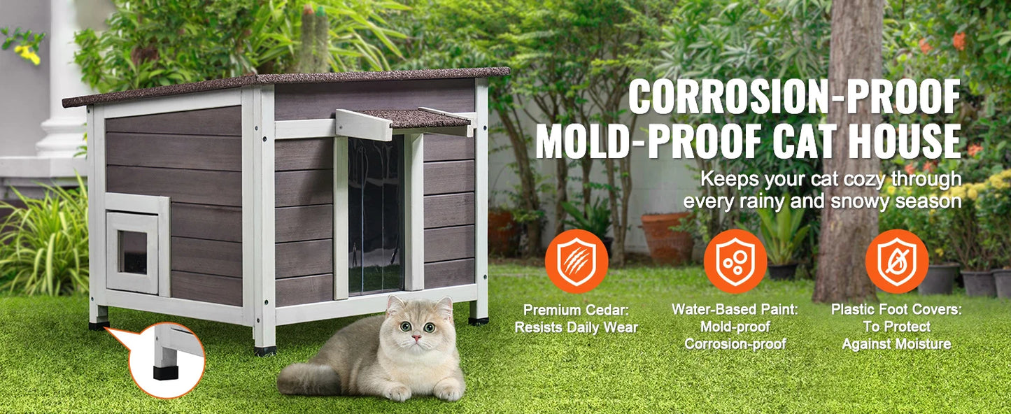Outdoor Cat House Weatherproof, Feral Cat Shelter for Cat Outdoor Wooden Cat Rabbit House with All-Round Foam Insulated