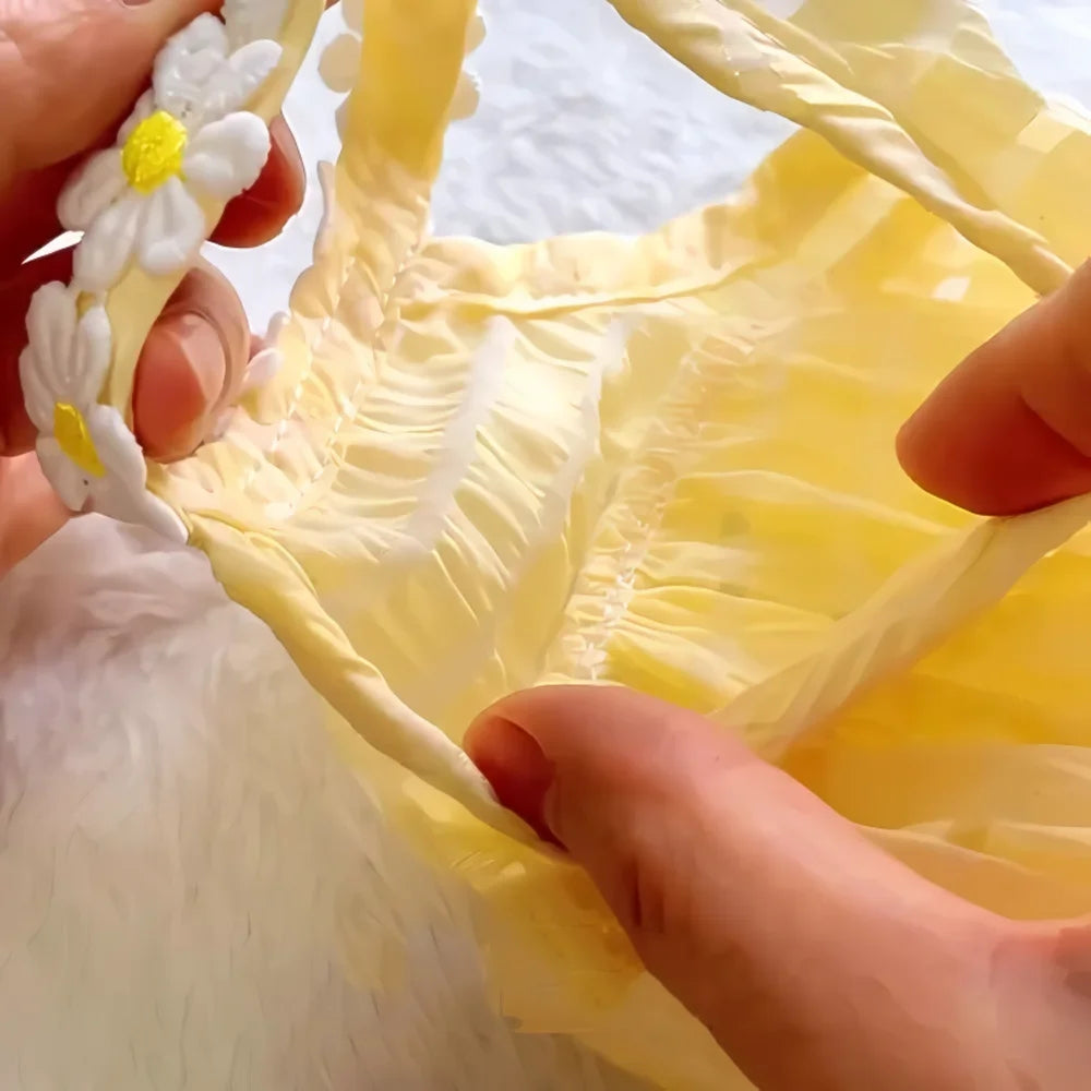 Breathable Cat Skirt Floral Wreath Collar Pretty Cute Small Dog Skirt Thin Small Dog Dress Mini Puppy Princess Dress