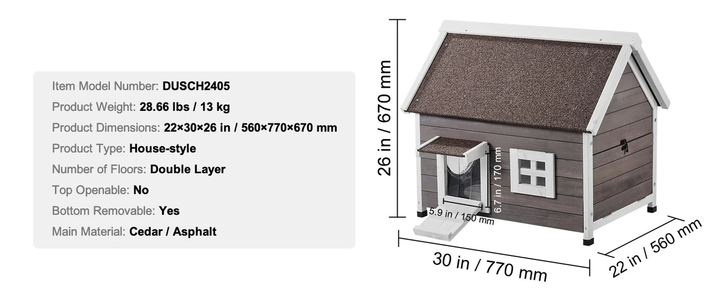 SucceBuy Outdoor Cat House 22"x30"x26" Weatherproof Feral Cat Shelter for Multiple Cats Outdoor Wooden Cat House with Side Door