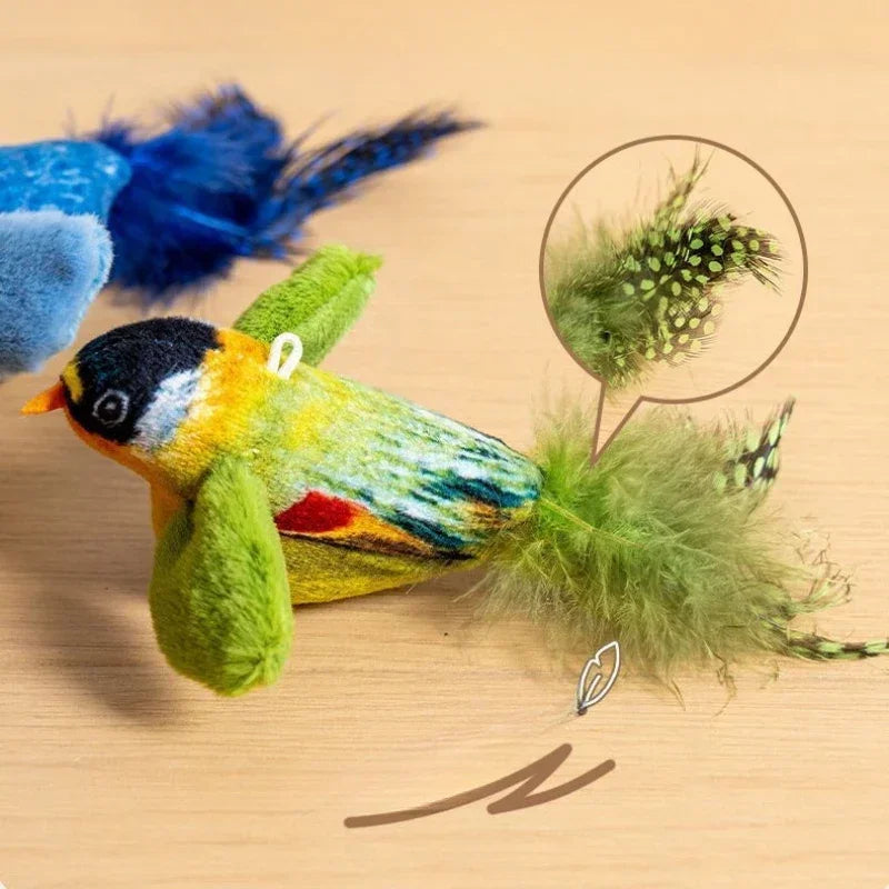Interactive Touch-Activated Flapping Bird Cat Toy Plush Sparrow Kicking Toy with Realistic Chirping Sound, Suitable for Exercise