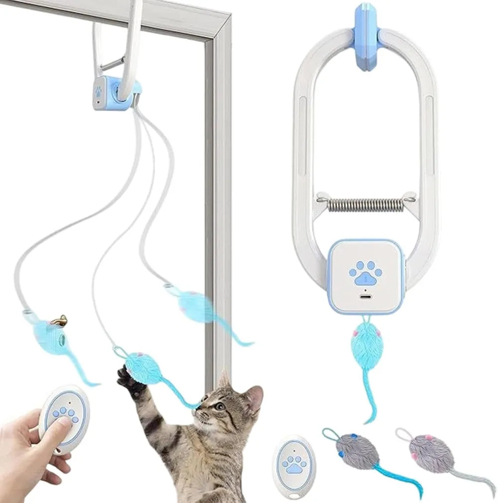 Self-Playing Cat Toy， Automatic Retractable Door Hanging Teaser for Indoor Cats， Boredom Buster Exercise Toy