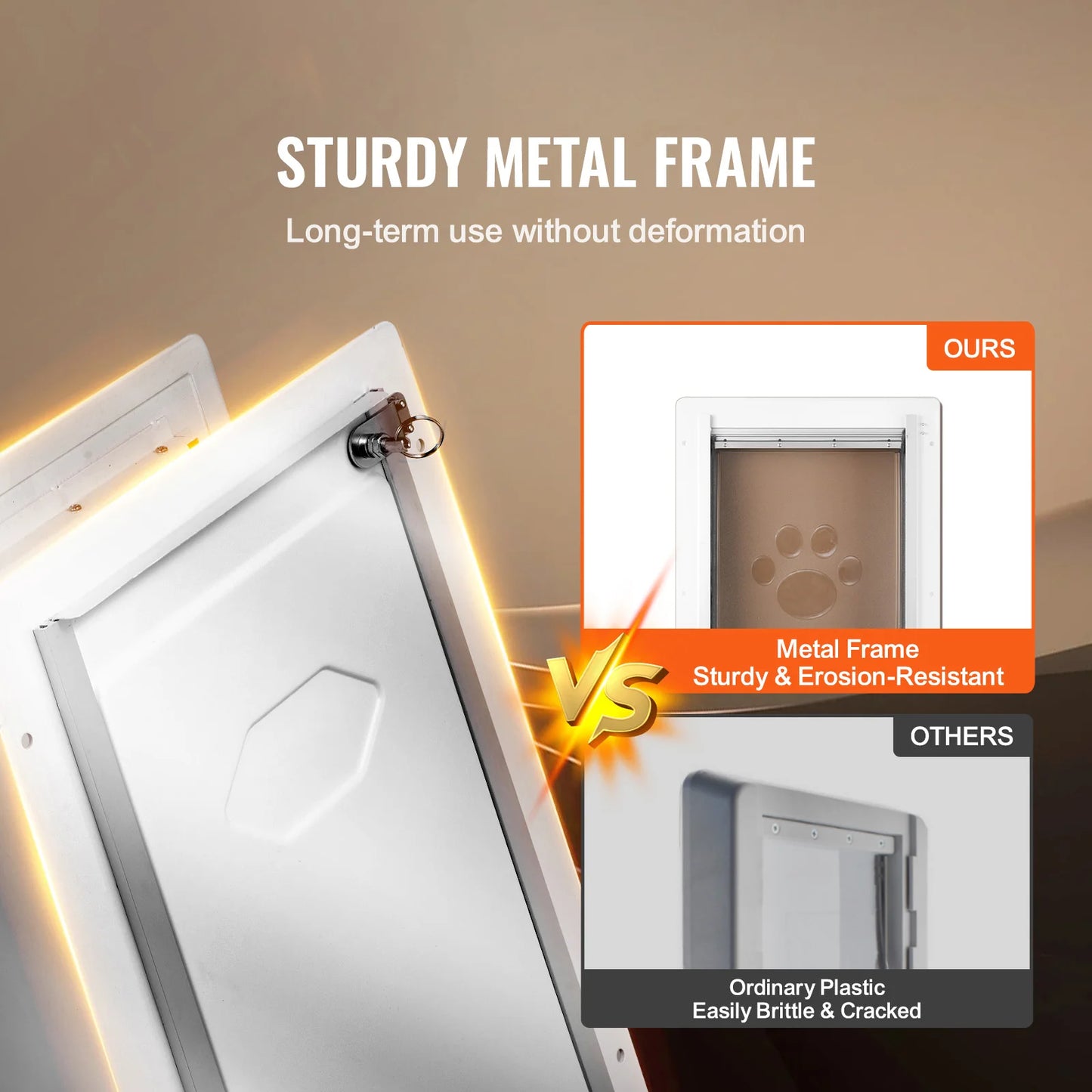 SucceBuy Pet Door Metal Frame with Lock and 3-Flap System Weatherproof Doggy Door Easy to Install in Interior or Exterior Walls