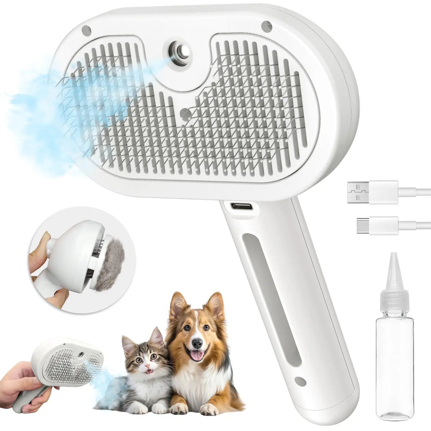 Pet Hair Removal Comb with Water Tank And Release Button Cat Dog Shedding Spray Steam Brush for Grooming