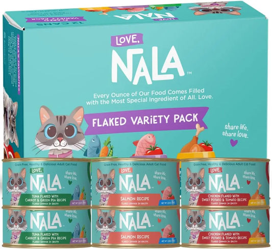 Natural Adult Cat Wet Food Variety Pack - Salmon, Tuna, Chicken - Grain Free, Non-GMO with Omega 3 & Vitamins - 12 Pack