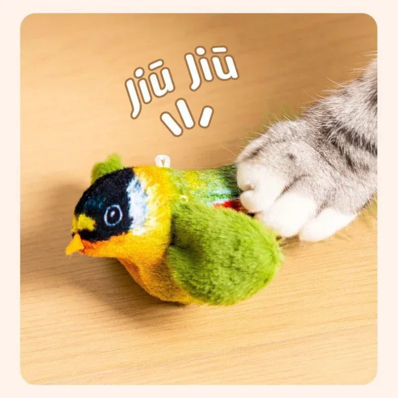 Interactive Touch-Activated Flapping Bird Cat Toy Plush Sparrow Kicking Toy with Realistic Chirping Sound, Suitable for Exercise