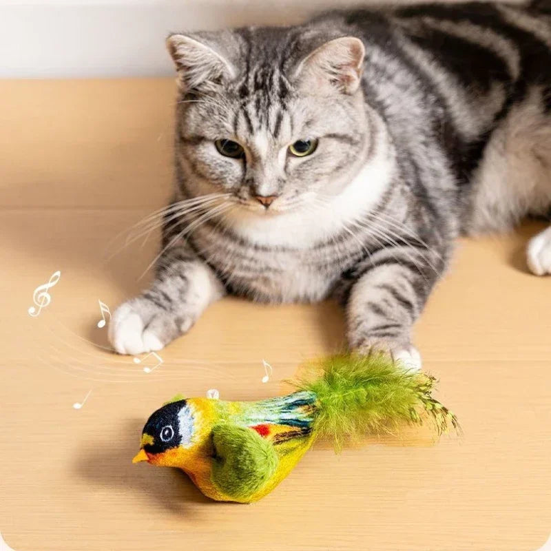 Interactive Touch-Activated Flapping Bird Cat Toy Plush Sparrow Kicking Toy with Realistic Chirping Sound, Suitable for Exercise
