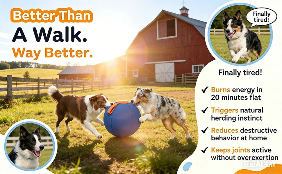 (Large) Ruckus Herding Ball, Herding Ball for Dogs, Extra-Large Enrichment Ball - Tear-Resistant, Includes Protective Cover And