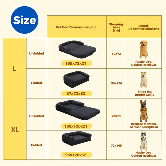 Foldable Dog Bed for Adult, Kids, Plush Pet Couch Bed for Large Dogs, Washable Pet Sofa Bed with Non-Slip Bottom Dog Accessories
