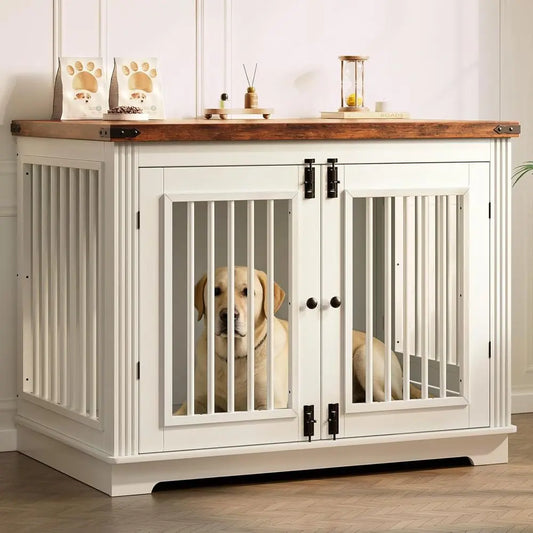 Mid to Large Dog Crate Furniture, White Kennel with Reinforced Tabletop, Stylish Dog Crate Side Table for Home Decor