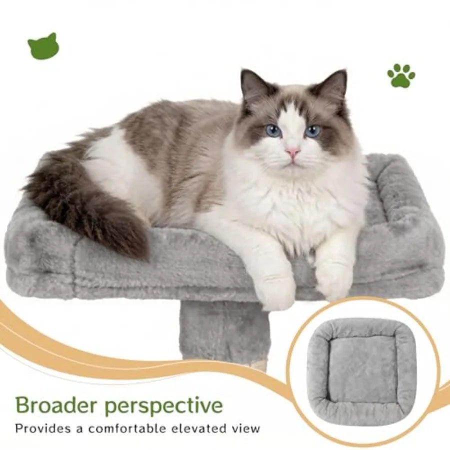 Multi-Level Cat Tree for Living Room Sisal-Wrapped Scratching Posts Gray Sturdy Construction with Perches and Hammock