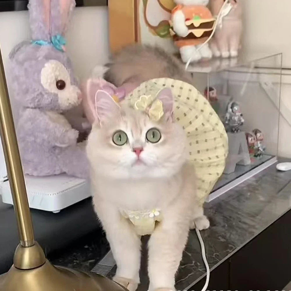 Breathable Cat Skirt Floral Wreath Collar Pretty Cute Small Dog Skirt Thin Small Dog Dress Mini Puppy Princess Dress