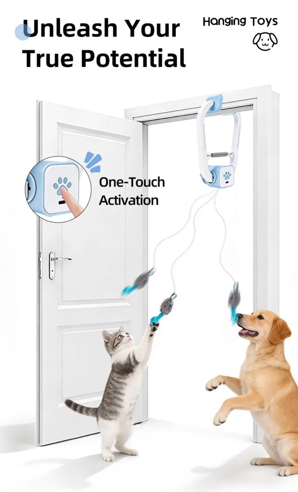 Self-Playing Cat Toy， Automatic Retractable Door Hanging Teaser for Indoor Cats， Boredom Buster Exercise Toy