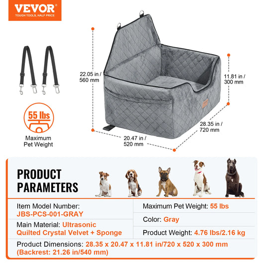 SucceBuy Dog Car Seat Dog Booster Seat for Car with A Storage Pocket Sponge Filling Car Bed for Medium Large Dog up to 55 lbs