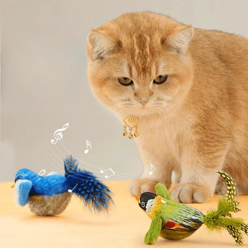 Interactive Touch-Activated Flapping Bird Cat Toy Plush Sparrow Kicking Toy with Realistic Chirping Sound, Suitable for Exercise