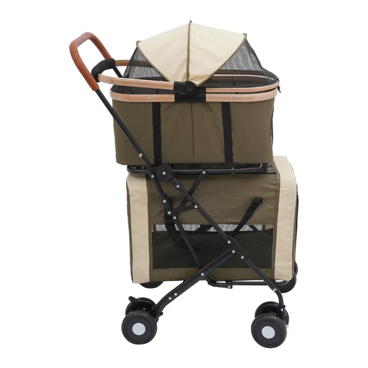 3-in-1 Multifunctional Pet Stroller Foldable Pet Stroller with 2 Pet Carriers for Small & Medium Dogs Bearing 77lbs Safety Lock