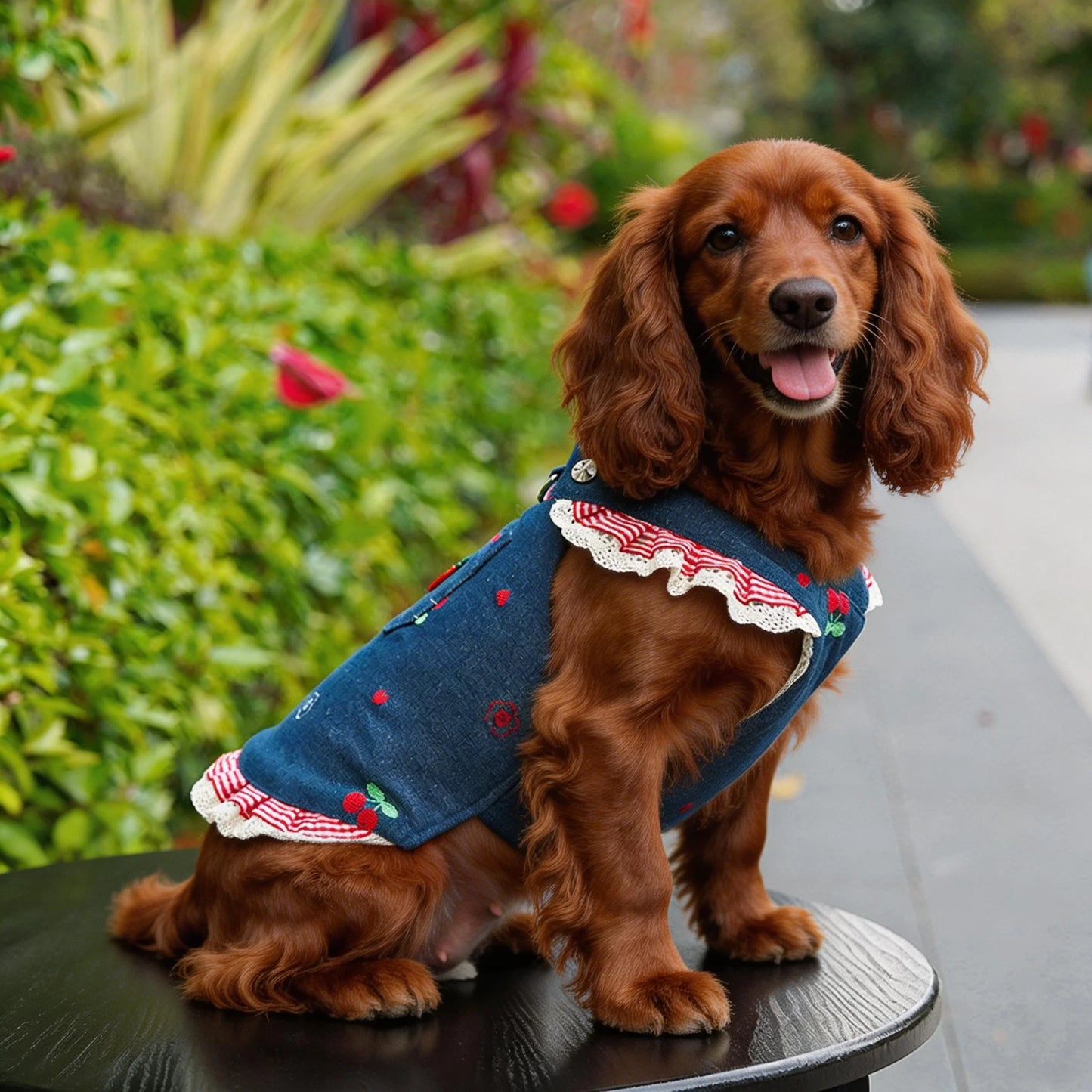 Denim Dog Dress Harness Set for Pets - Trendy Chic  Cat Dog Outfit with Leash  , Soft Mesh Vest Skirt  Jeans Dog Dress