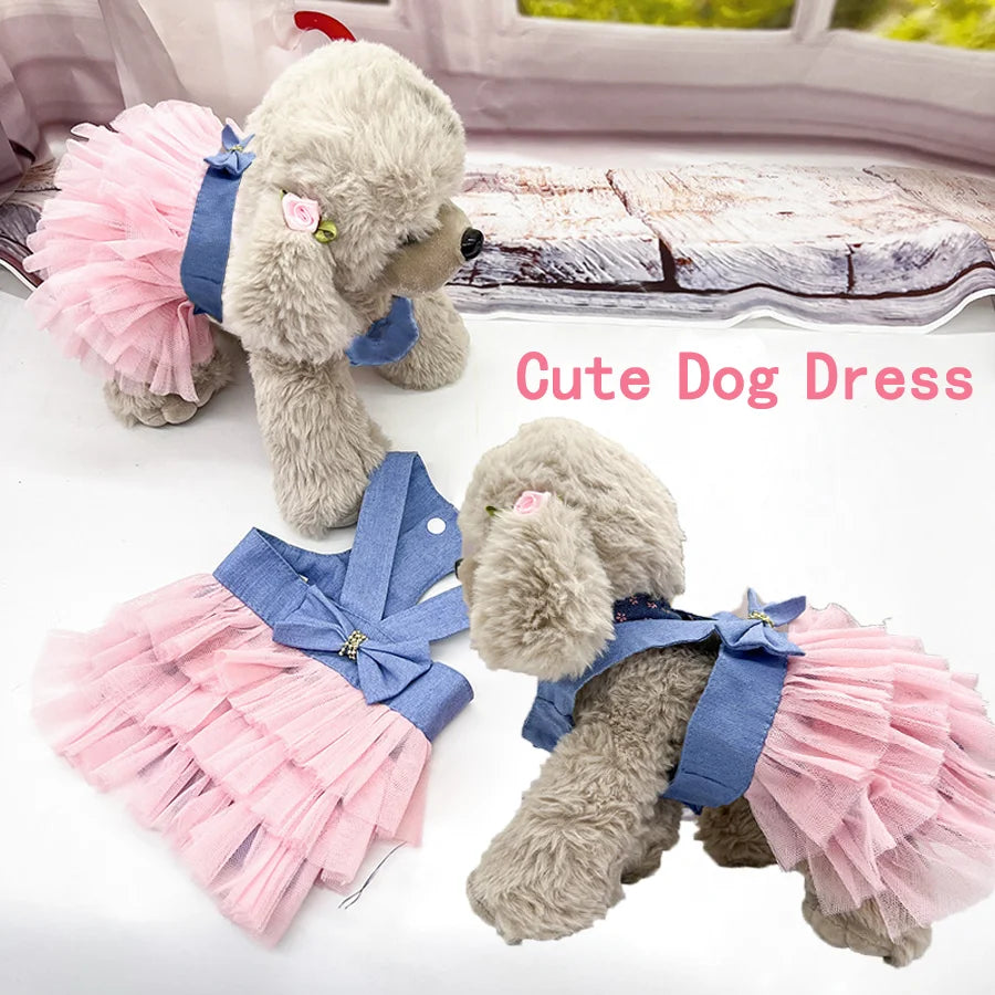 1pc Pet Lace Dress Dog Dress Lace Skirt Harness Summer Pet Clothing Chihuahua Stripe Skirt Puppy Cat Princess Apparel Cute Puppy