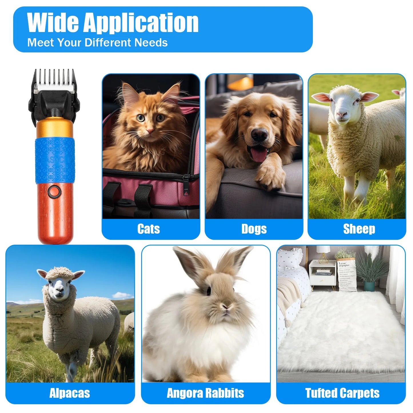 36W Professional Dog Clipper Cat Hair Trimmer Pet Grooming Kit Adjustable Clipper Comb & Detachable Blades Trimmer