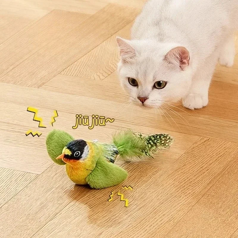 Interactive Touch-Activated Flapping Bird Cat Toy Plush Sparrow Kicking Toy with Realistic Chirping Sound, Suitable for Exercise