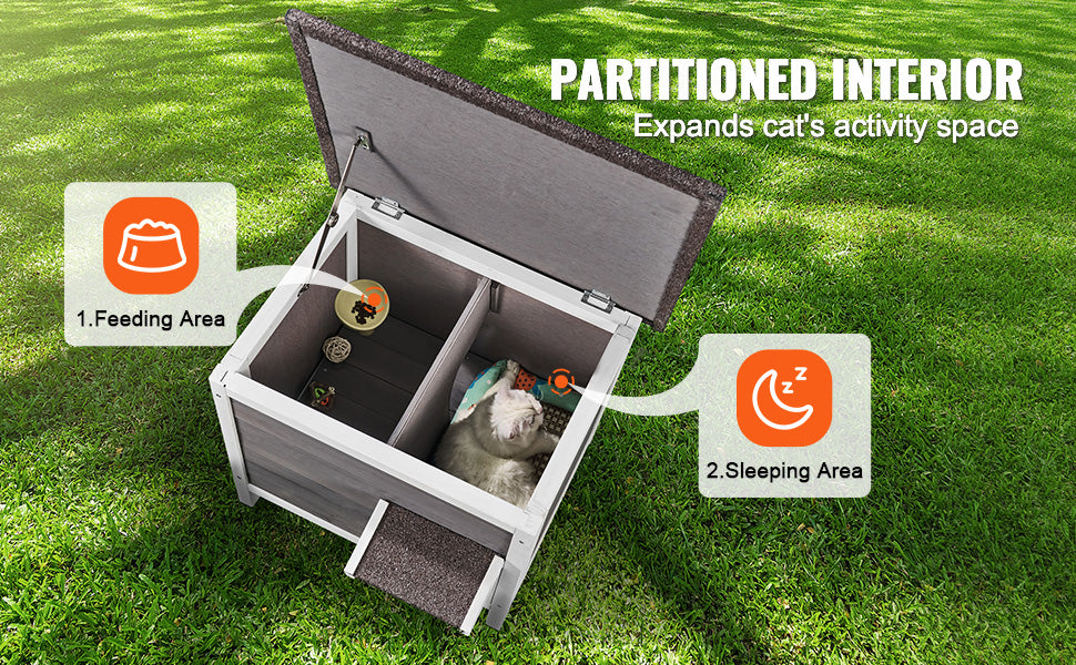 Outdoor Cat House Weatherproof, Feral Cat Shelter for Cat Outdoor Wooden Cat Rabbit House with All-Round Foam Insulated