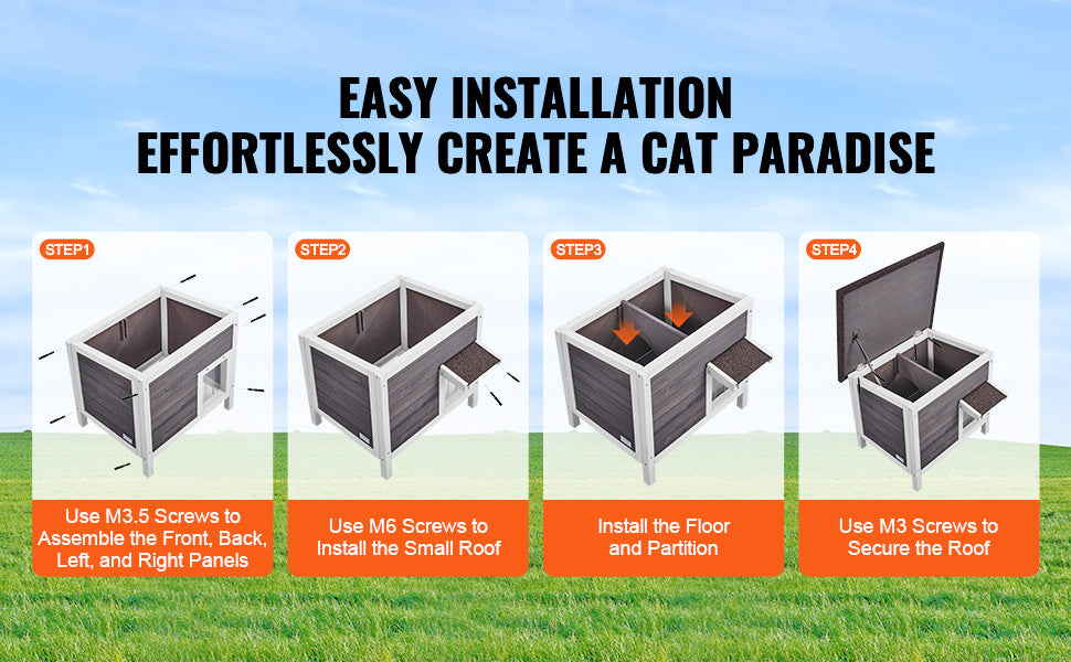 Outdoor Cat House Weatherproof, Feral Cat Shelter for Cat Outdoor Wooden Cat Rabbit House with All-Round Foam Insulated
