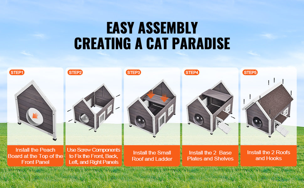 SucceBuy Outdoor Cat House 22"x30"x26" Weatherproof Feral Cat Shelter for Multiple Cats Outdoor Wooden Cat House with Side Door