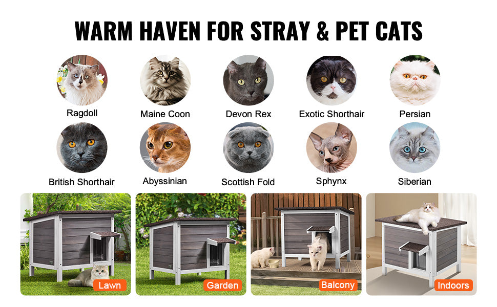 Outdoor Cat House Weatherproof, Feral Cat Shelter for Cat Outdoor Wooden Cat Rabbit House with All-Round Foam Insulated